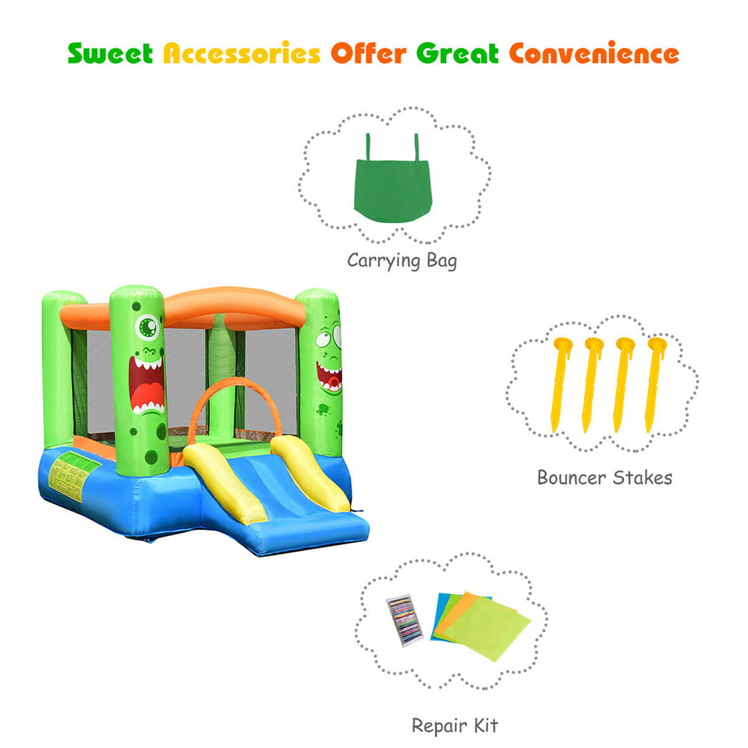 Inflatable Bounce House Jumper Castle Kids Playhouse w/ Basketball Hoop and Slide Image 9