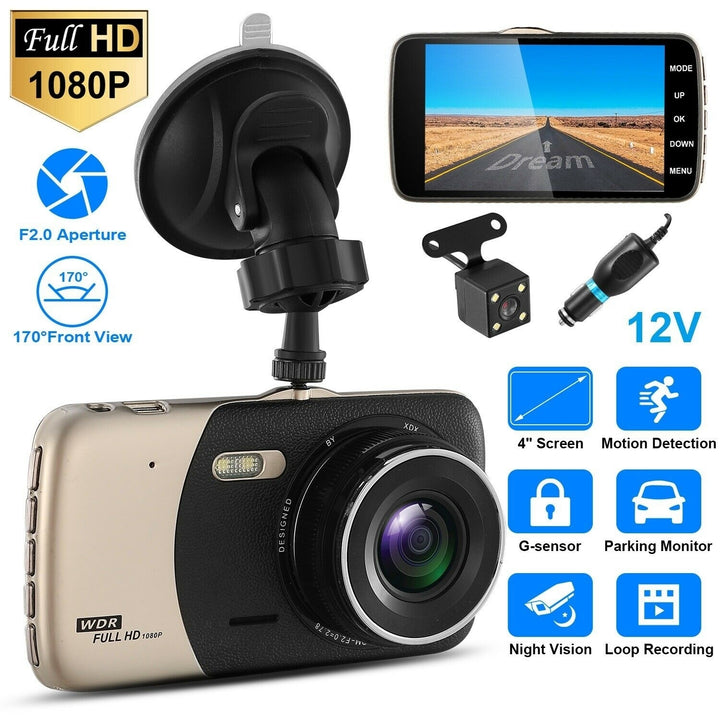 Dual Lens Car DVR Dash Cam Video Recorder G-Sensor 1080P Front and Rear Camera Image 1