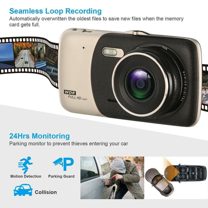 Dual Lens Car DVR Dash Cam Video Recorder G-Sensor 1080P Front and Rear Camera Image 2