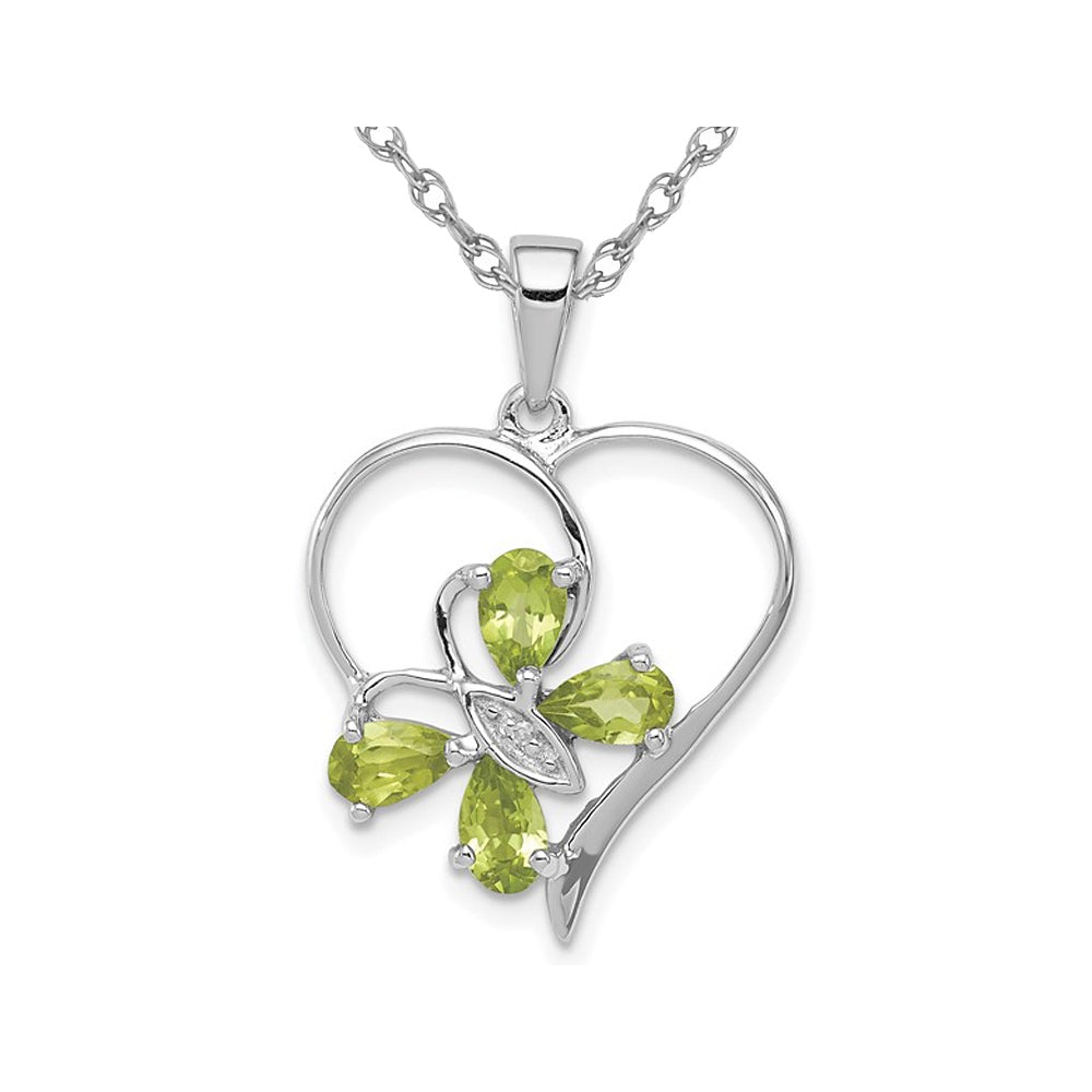 9/10 Carat (ctw) Peridot Butterfly Heart Pendant Necklace in Sterling Silver with Chain Image 1