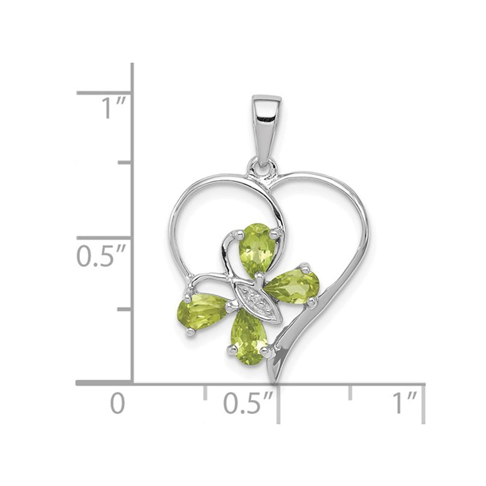 9/10 Carat (ctw) Peridot Butterfly Heart Pendant Necklace in Sterling Silver with Chain Image 3