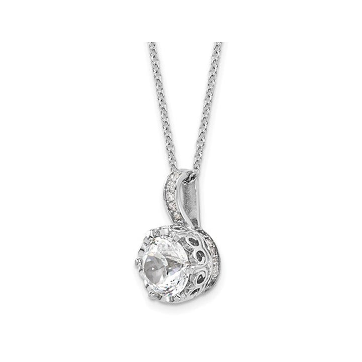 Synthetic Cubic Zirconia (CZ) (CZ) Solitaire Pendant Necklace in Sterling Silver with Chain Image 4