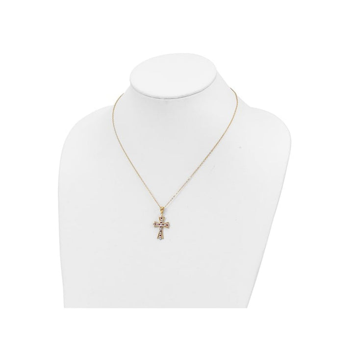 Red Ruby Cross Pendant Necklace in Sterling Silver and 14K Yellow Gold Plating Image 4