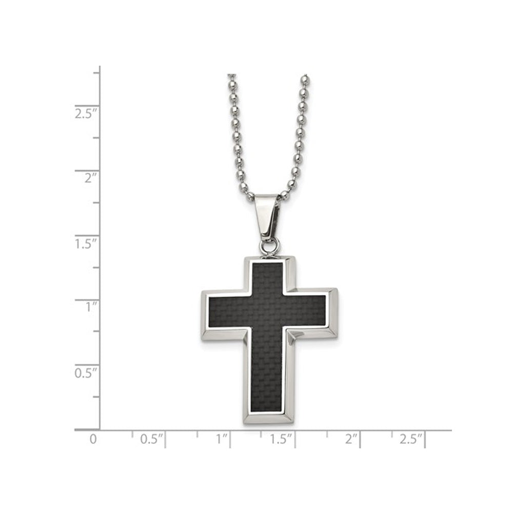 Mens Chisel Black Carbon Fiber Cross Pendant Necklace in Stainless Steel with Chain Image 3