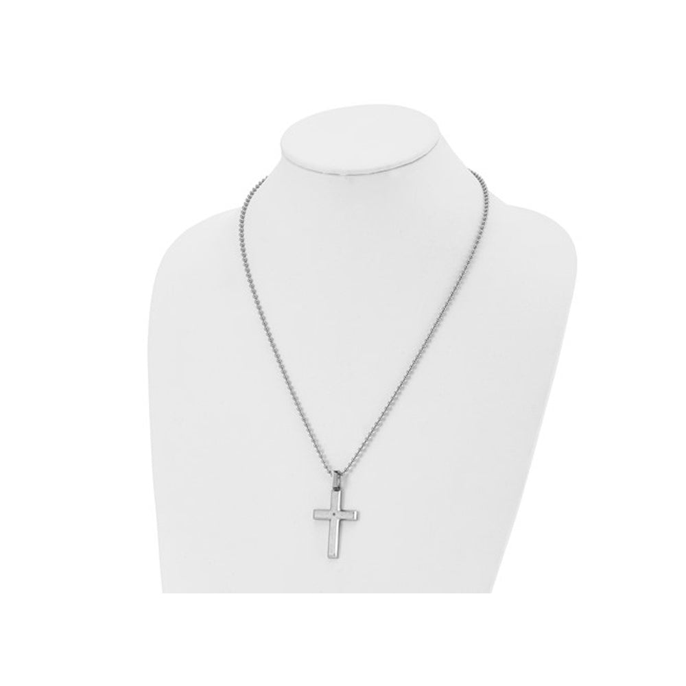 Mens Cross Pendant Necklace in Stainless Steel with Diamond Accent and Chain Image 2