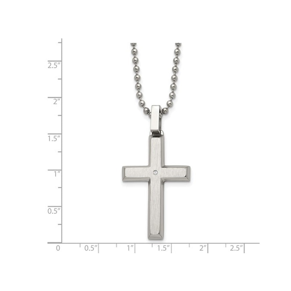 Mens Cross Pendant Necklace in Stainless Steel with Diamond Accent and Chain Image 3