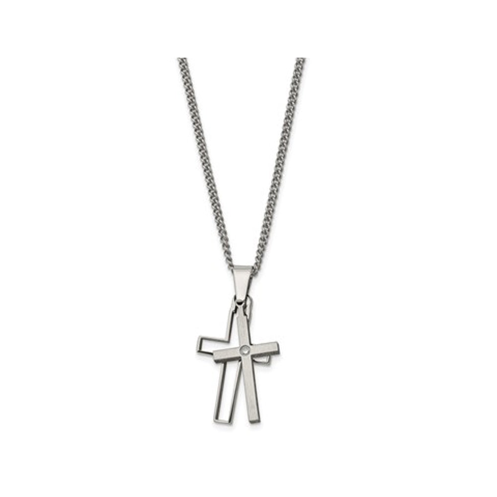 Mens Titanium Cross Pendant Necklace with Diamond Accent and Chain Image 2