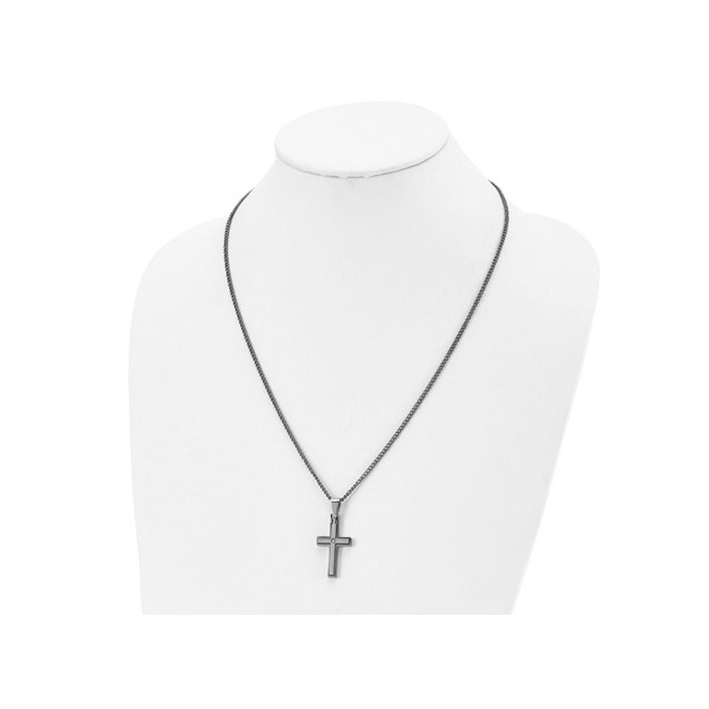 Mens Titanium Cross Pendant Necklace with Diamond Accent and Chain Image 3