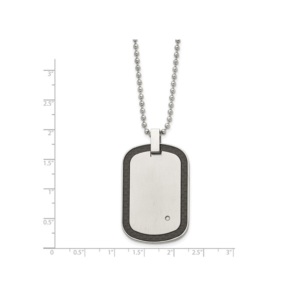 Mens Black Carbon Fiber DogTag Pendant Necklace in Stainless Steel with Diamond Accent and Chain Image 2