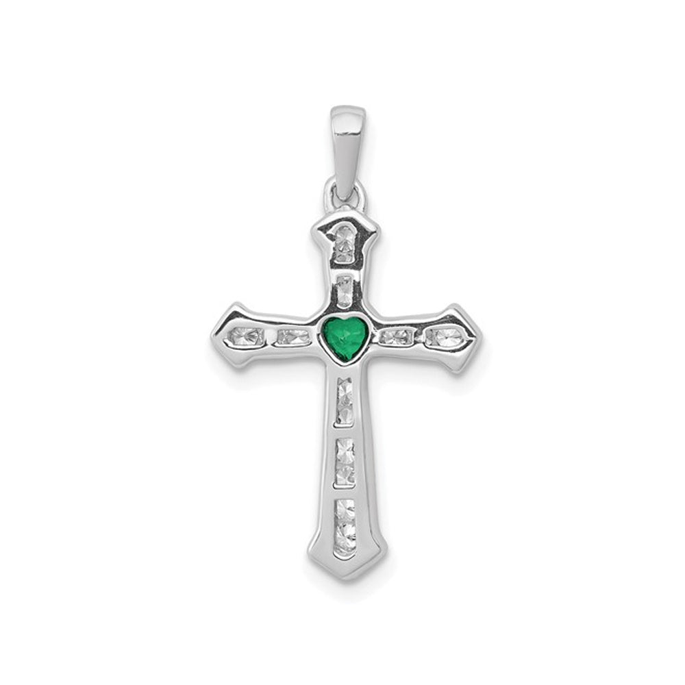 1/8 Carat (ctw) Lab-Created Emerald Cross Pendant Necklace 14K White Gold with Lab Created Diamonds Image 3