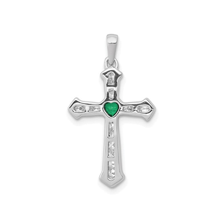 1/8 Carat (ctw) Lab-Created Emerald Cross Pendant Necklace 14K White Gold with Lab Created Diamonds Image 3