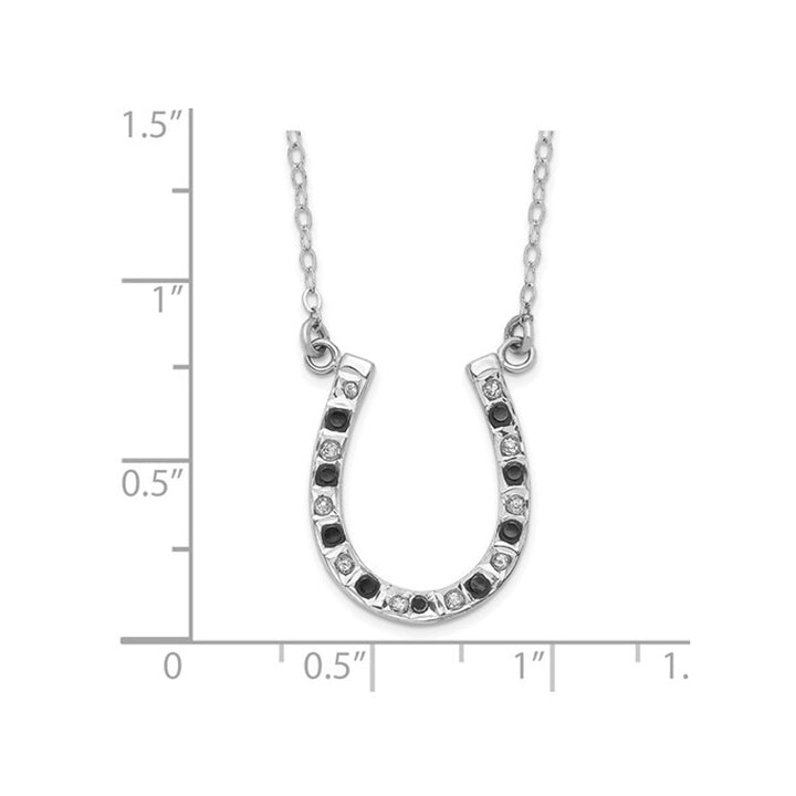 Black and White Accent Diamond Horseshoe Necklace in Sterling Silver with Chain Image 2