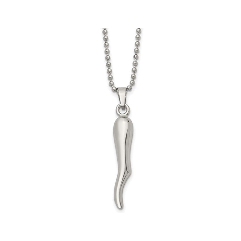 Italian Horn Pendant Necklace in Stainless Steel with Chain Image 1