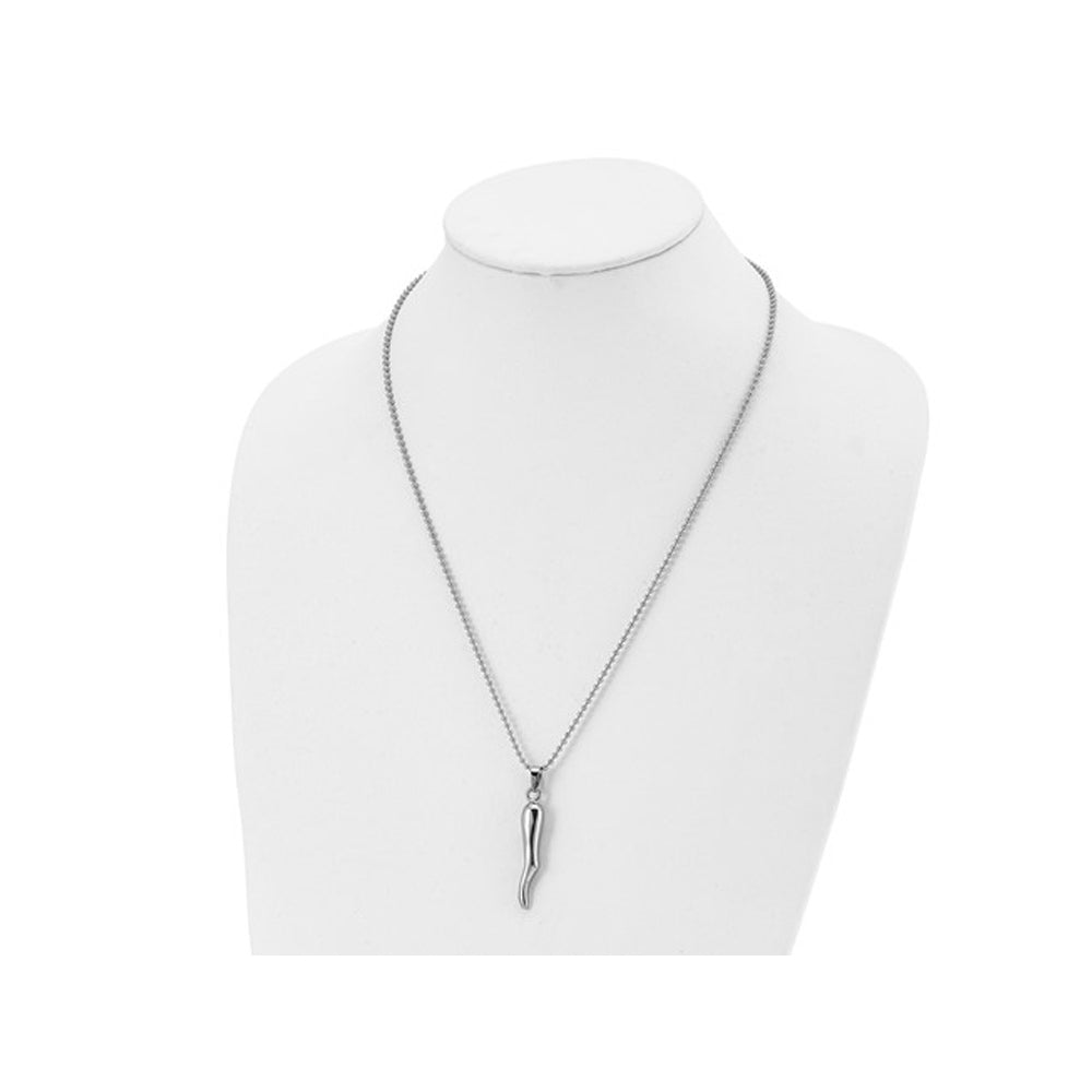 Italian Horn Pendant Necklace in Stainless Steel with Chain Image 2