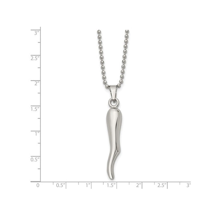 Italian Horn Pendant Necklace in Stainless Steel with Chain Image 3