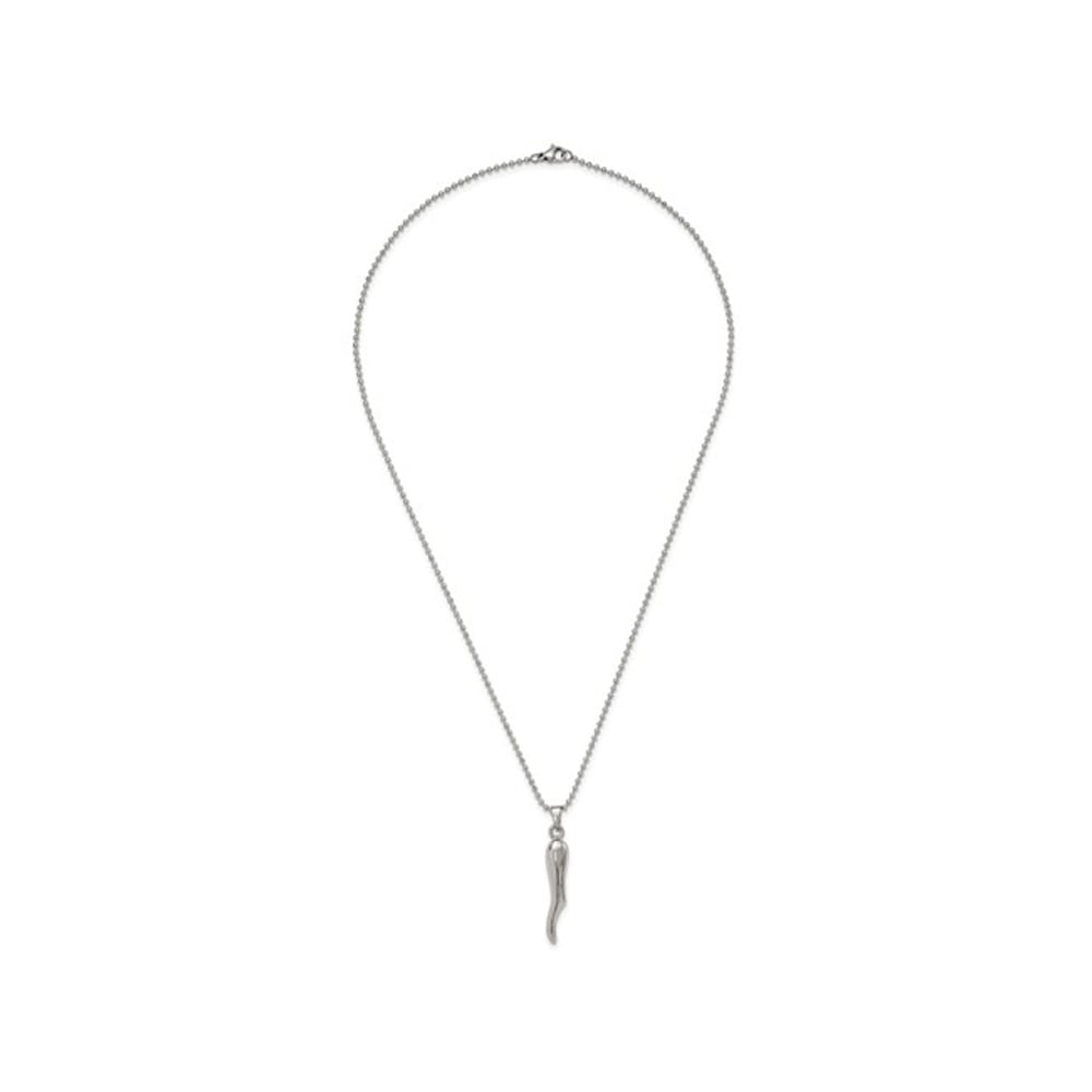 Italian Horn Pendant Necklace in Stainless Steel with Chain Image 4