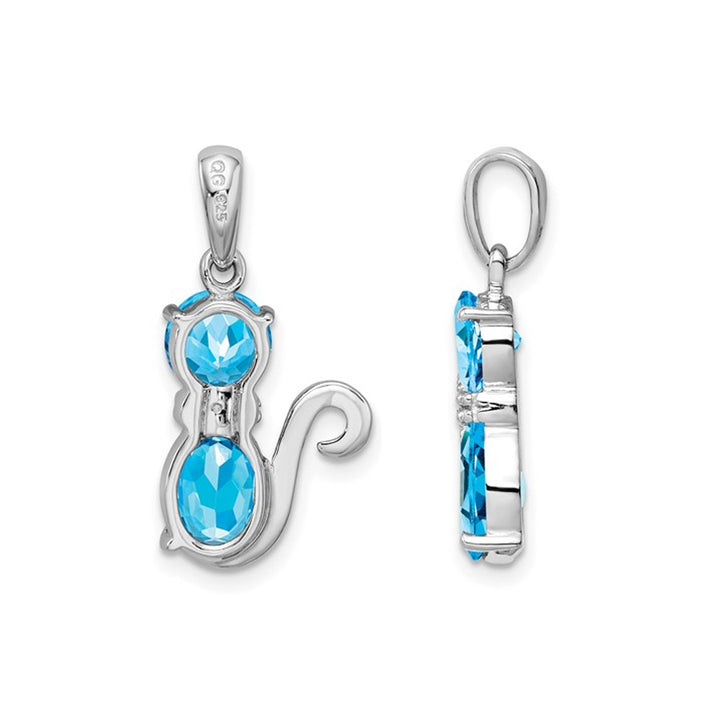 2.10 Carat (ctw) Blue Topaz Cat Charm Pendant Necklace in Sterling Silver with Chain Image 3