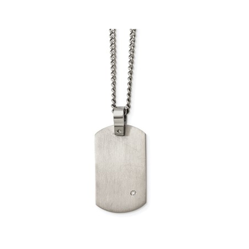 Mens Titanium Dog Tag Pendant Necklace with Diamond Accent and Chain Image 1