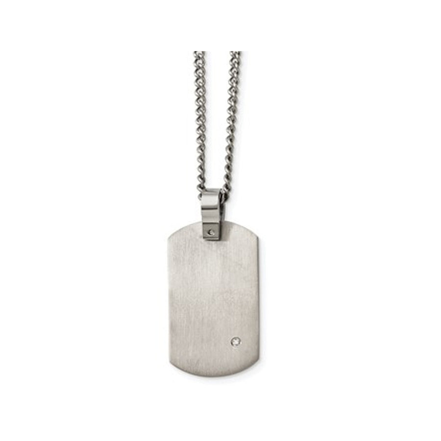 Mens Titanium Dog Tag Pendant Necklace with Diamond Accent and Chain Image 1