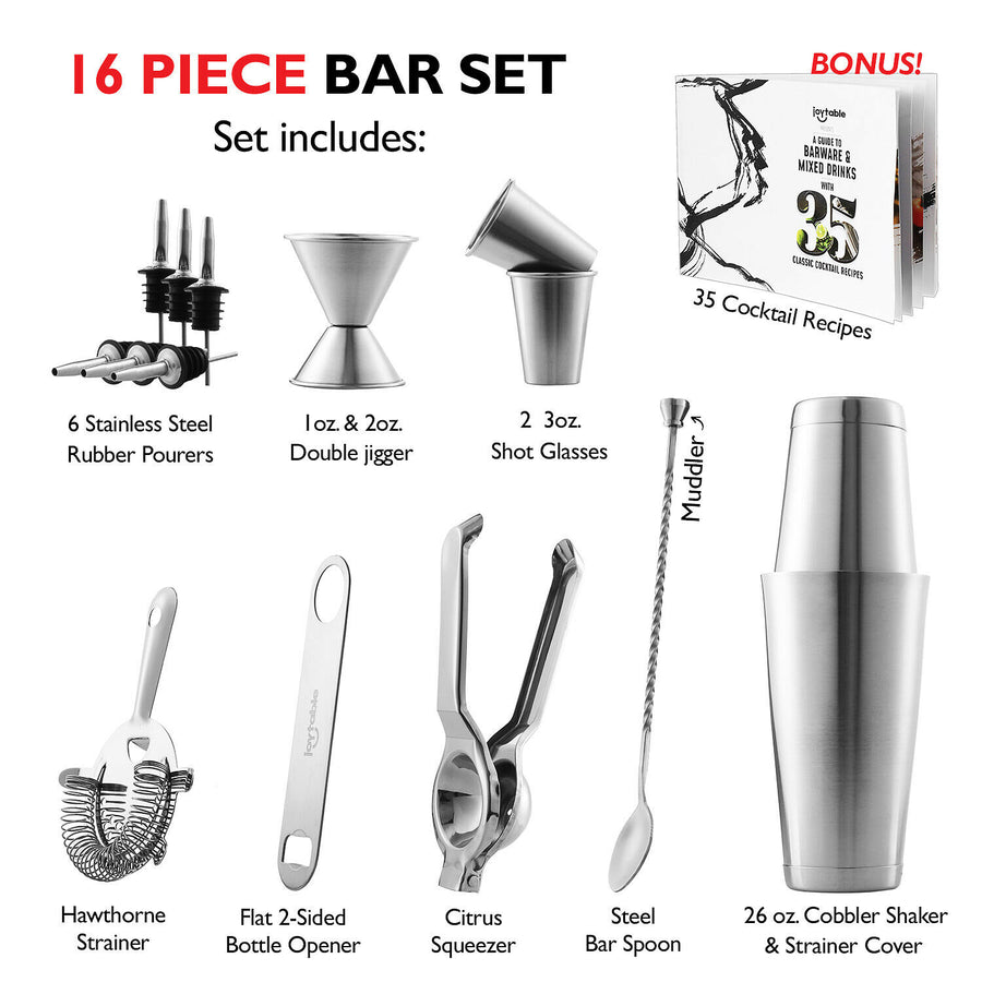 16 PC Bartender Kit Complete Cocktail Shaker Bar Tools Set With Lemon Squeezer Image 1