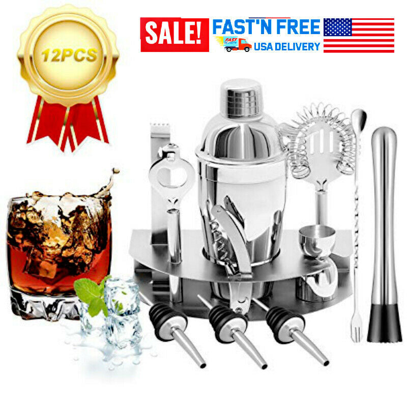 12Pc Home Cocktail Shaker Set Stainless Steel Bartender Kit Drink Mixing Bar Image 2