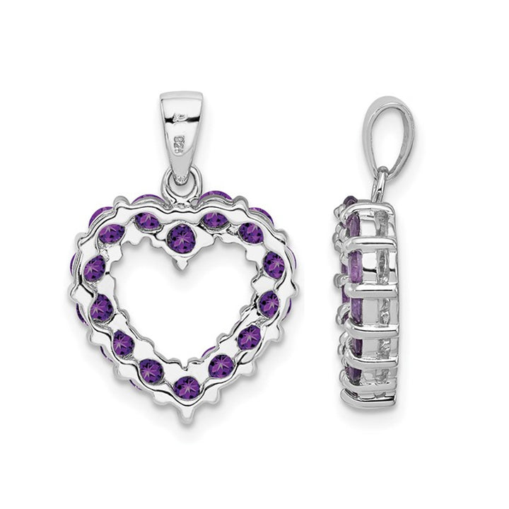 4/5 Carat (ctw) Amethyst Open Heart Pendant Necklace in Sterling Silver with Chain Image 3