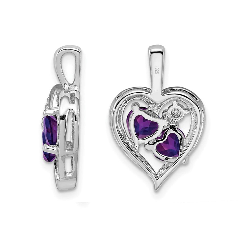 4/5 Carat (ctw) Amethyst Heart Pendant Necklace in Sterling Silver with Chain Image 3