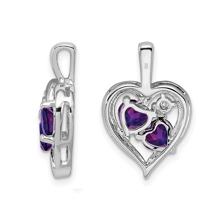 4/5 Carat (ctw) Amethyst Heart Pendant Necklace in Sterling Silver with Chain Image 3