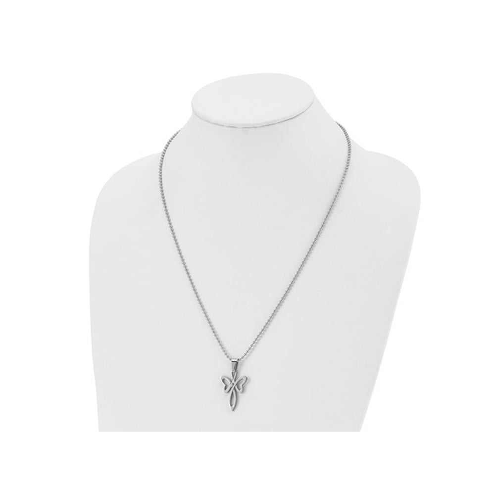 Mens Stainless Steel Polished Cross Pendant Necklace with Chain Image 3