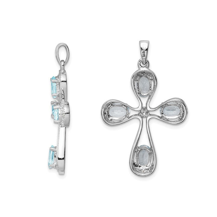 1.10 Carat (ctw) Aquamarine Cross Pendant Necklace with Chain in Sterling Silver Image 3