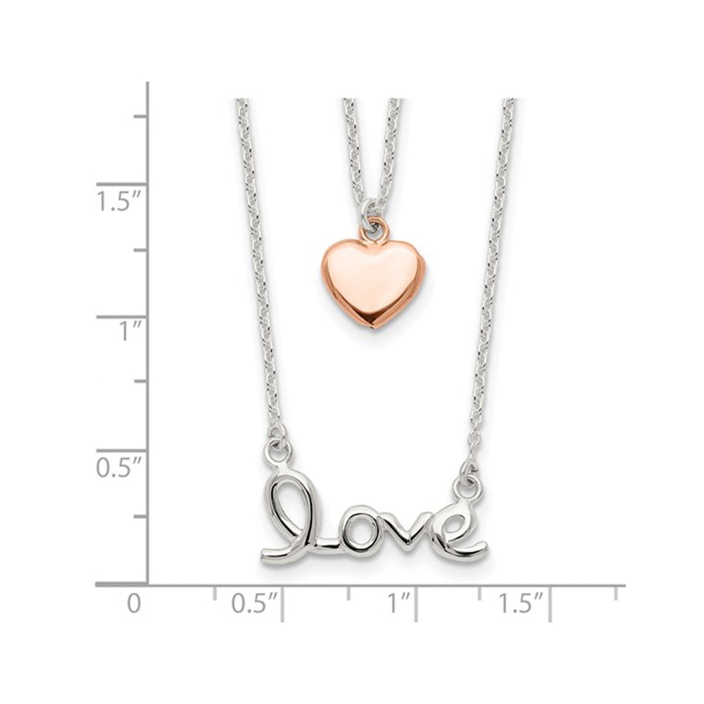 Sterling Silver Rose Pink Tone Love and Heart Necklace (18 Inche) Image 4