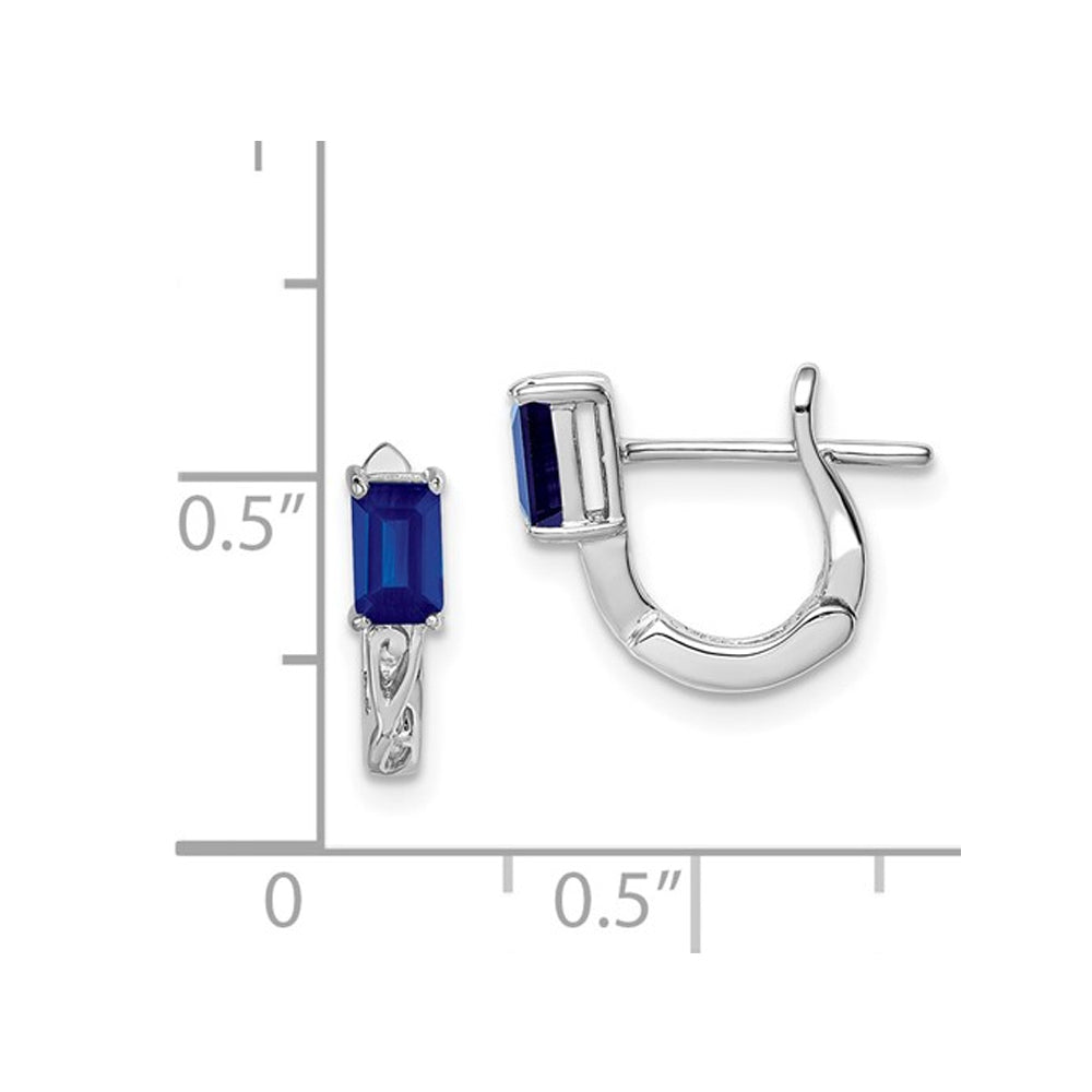 1/2 Carat (ctw) Natural Blue Sapphire Hoop Earrings in Sterling Silver Image 2