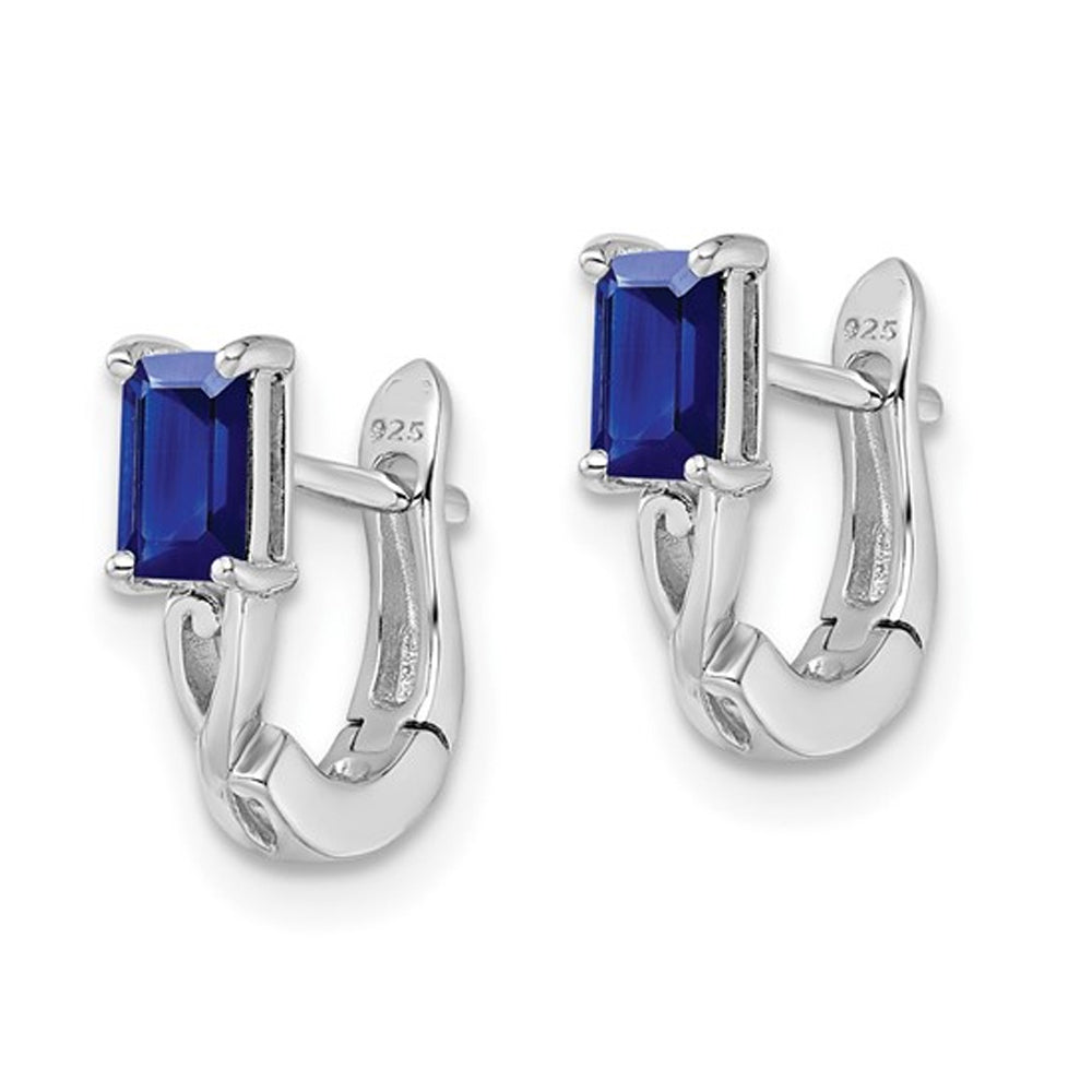 1/2 Carat (ctw) Natural Blue Sapphire Hoop Earrings in Sterling Silver Image 4