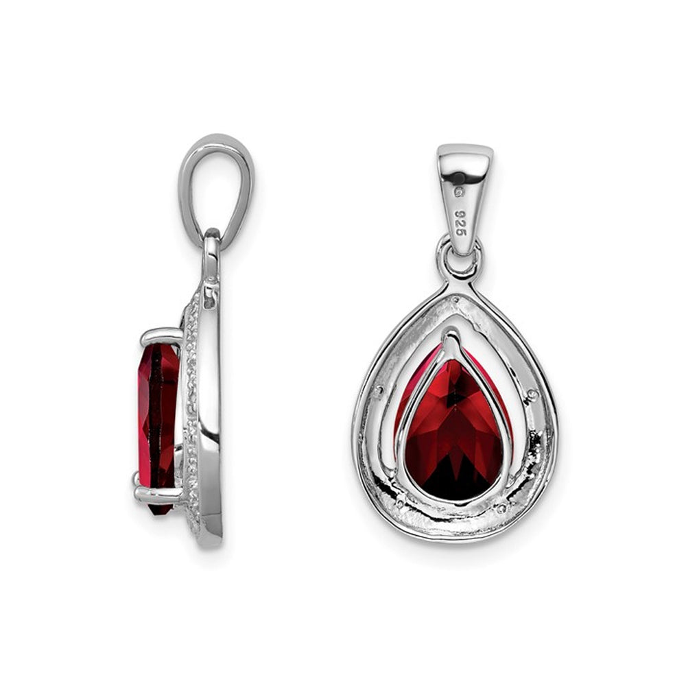 1.90 Carat (ctw) Garnet Drop Pendant Necklace in Sterling Silver with Chain Image 3