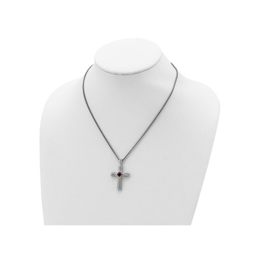 2/3 Carats (ctw) Natural Amethyst Cross Pendant Necklace in Sterling Silver with 14K Gold Accents and Chain Image 4