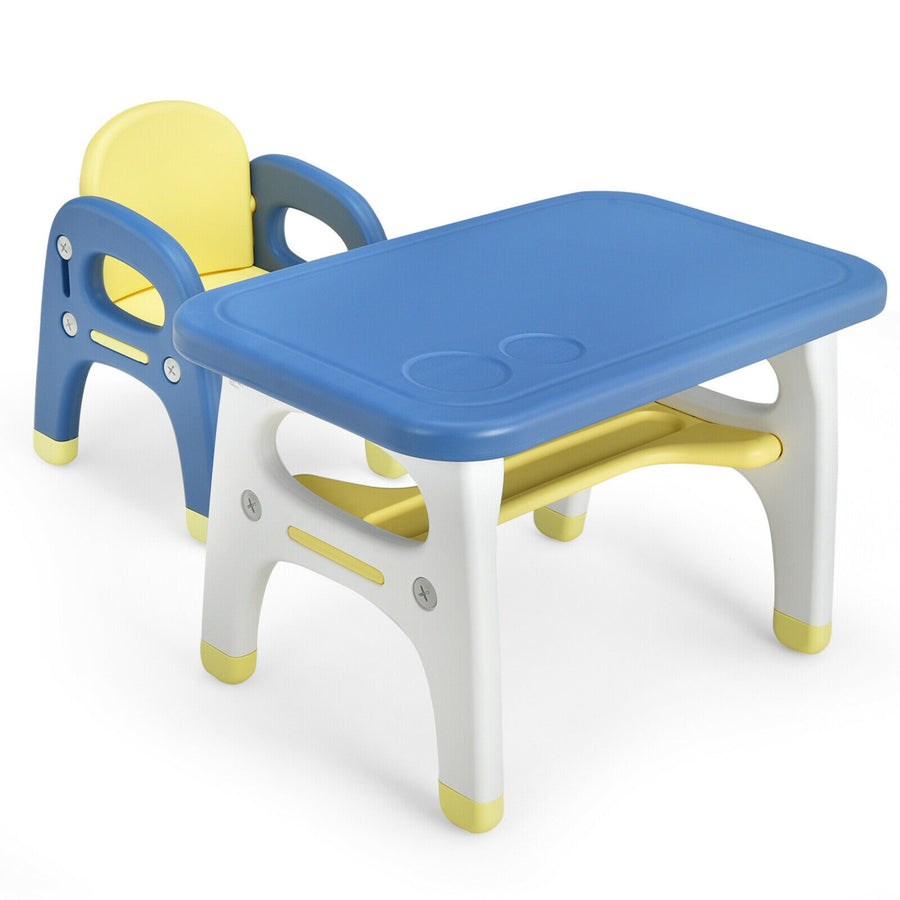 Kids Dinosaur Table and Chair Set Activity Study Desk w/ Building Blocks Image 1