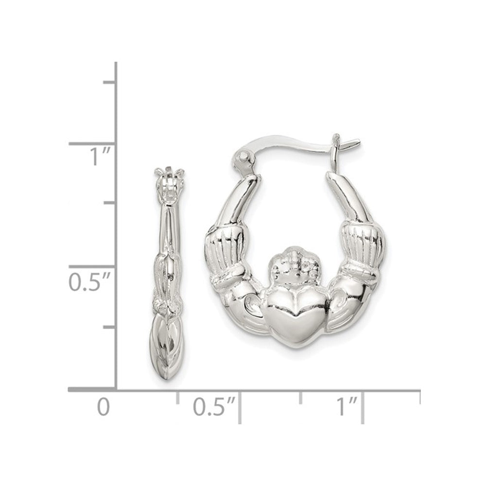 Sterling Silver Polished Claddagh Hoop Earrings Image 2