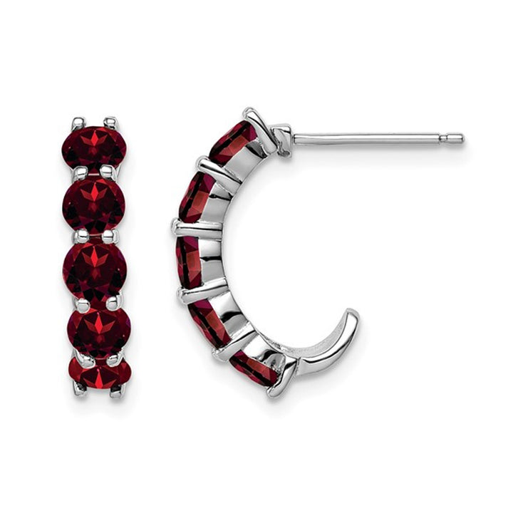 Sterling Silver Rhodium Plated Garnet J-Hoop Earrings Image 1