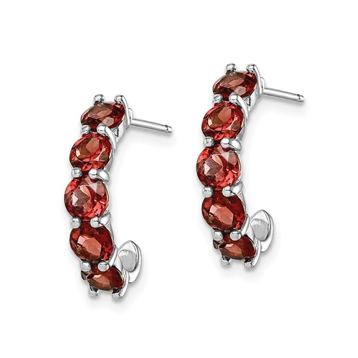 Sterling Silver Rhodium Plated Garnet J-Hoop Earrings Image 3