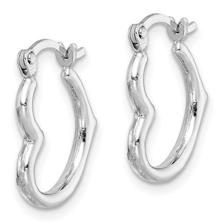 Small Sterling Silver Rhodium Plated Hollow Open Heart Hoop Earrings Image 4