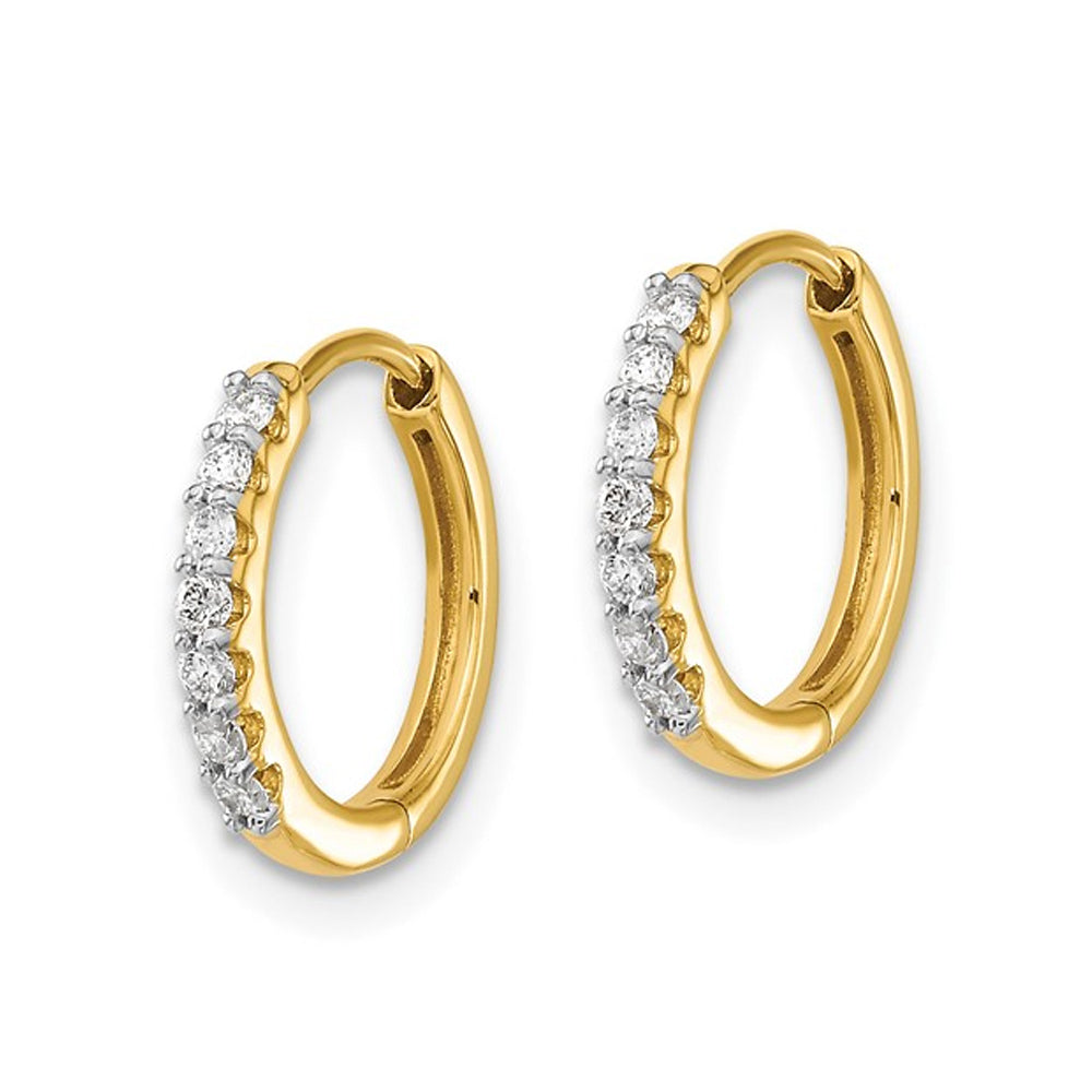 1/8 Carats (ctw I2-I3) Diamond Hoop Hinged Earrings in 14K Yellow Gold Image 3