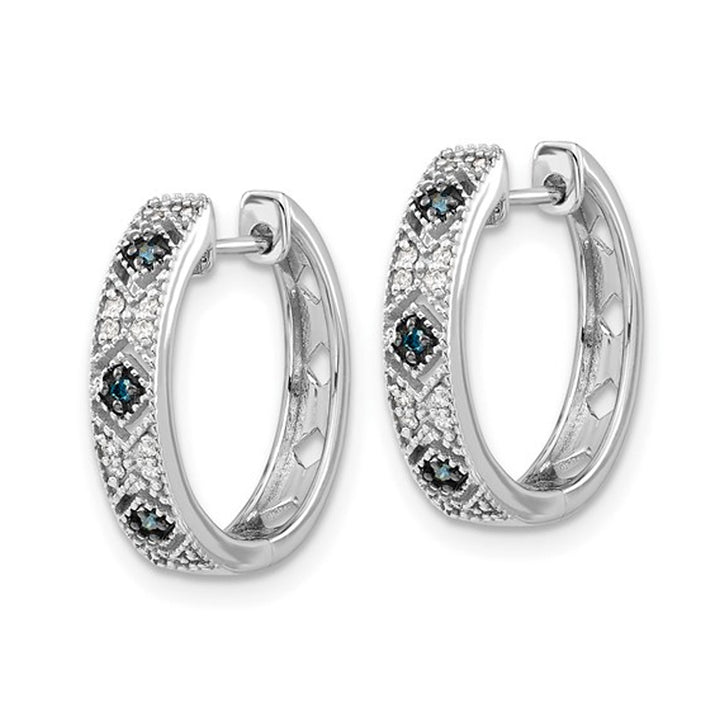 1/10 Carat (ctw) Enhanced Blue and White Diamond Huggie Hoop Earrings in 14K White Gold Image 3