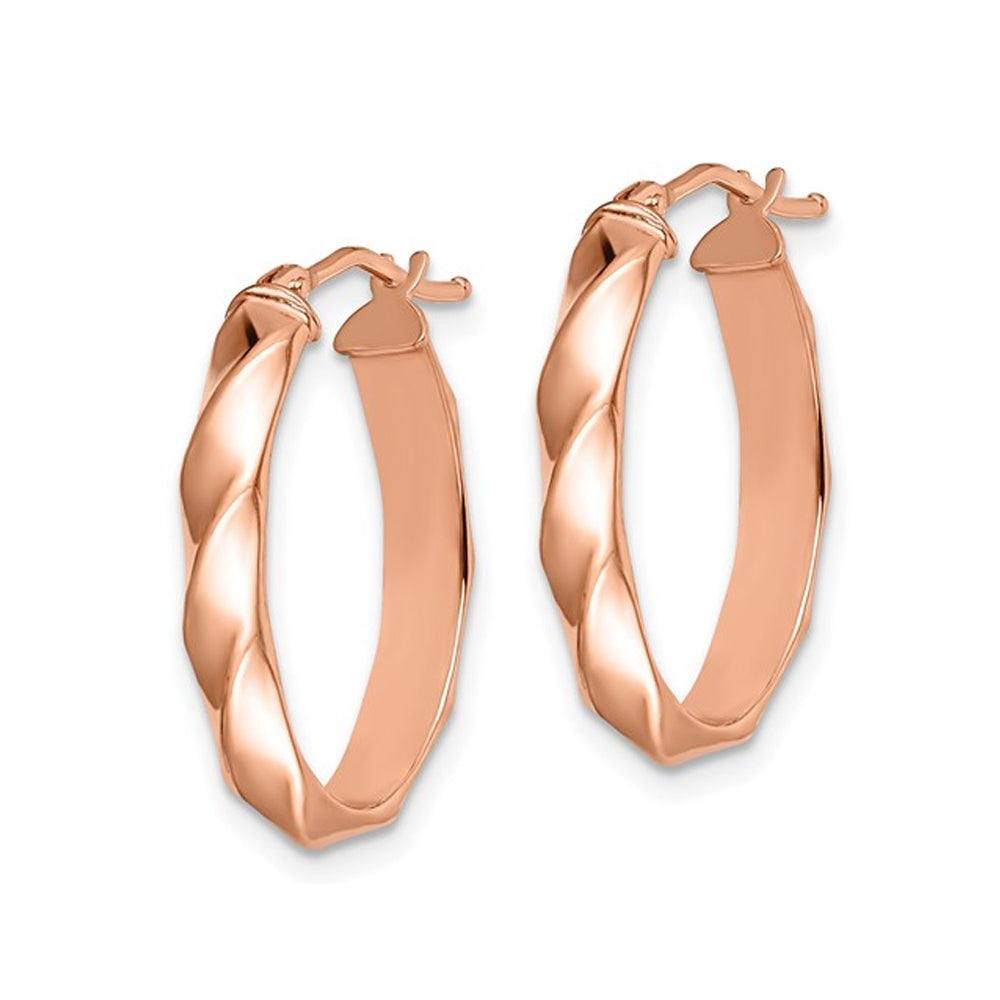 14K Rose Pink Gold Polished Twisted Hoop Earrings (4.00 mm Thick) Image 3