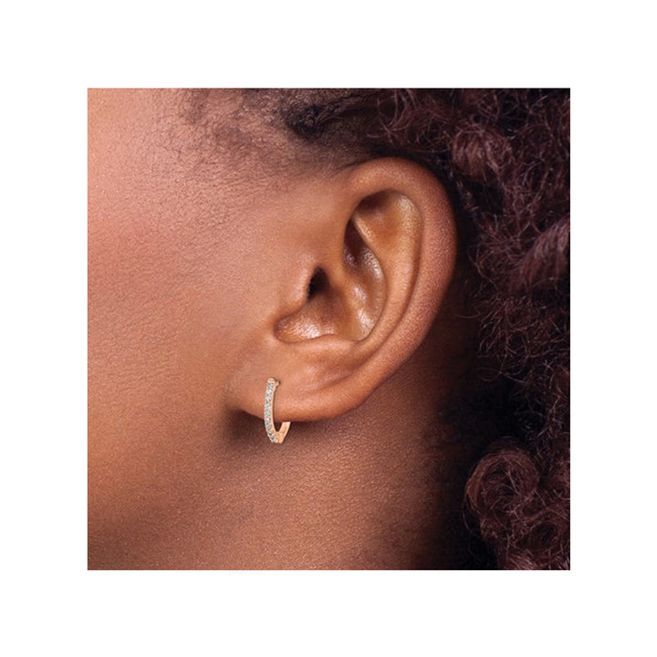 1/5 Carat (ctw) Diamond Hoop Earrings in 14K Rose Pink Gold Image 3