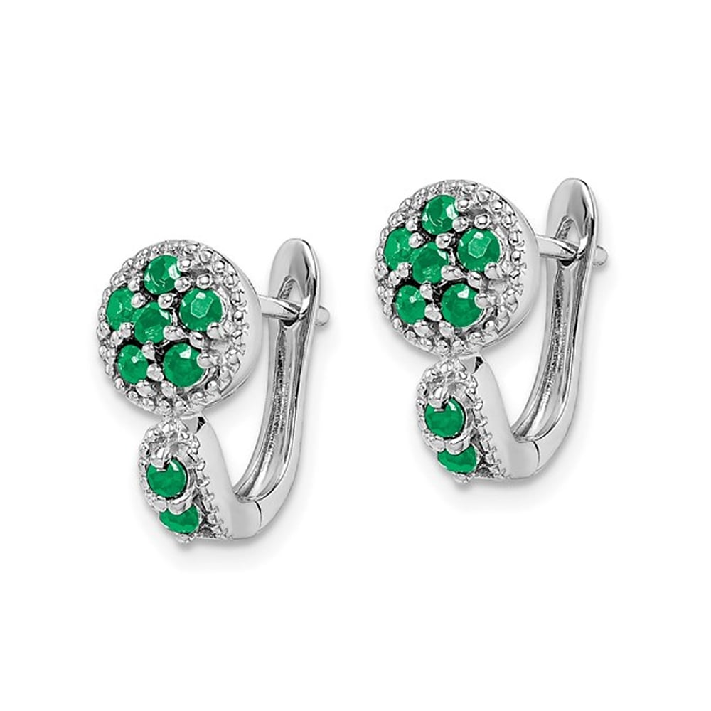 2/5 Carat (ctw) Emerald Cluster Huggie Hoop Earrings in Sterling Silver Image 4