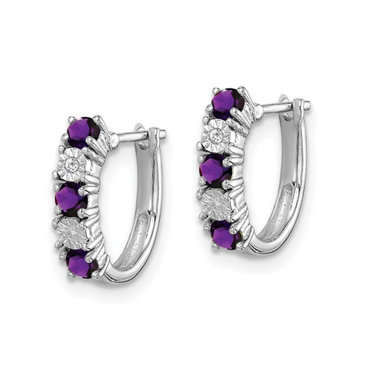 1/3 Carat (ctw) Amethyst Hinged Hoop Earrings in Sterling Silver Image 4