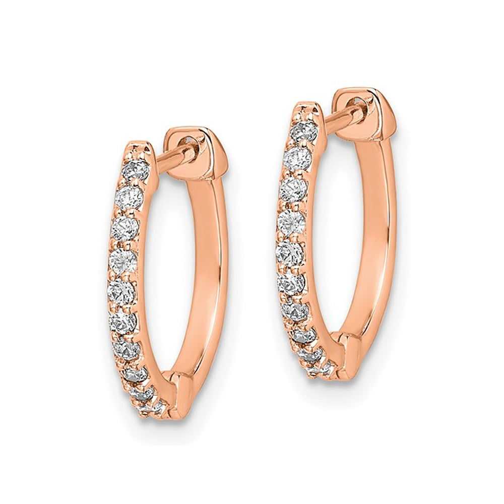 1/5 Carat (ctw) Diamond Hoop Earrings in 14K Rose Pink Gold Image 4