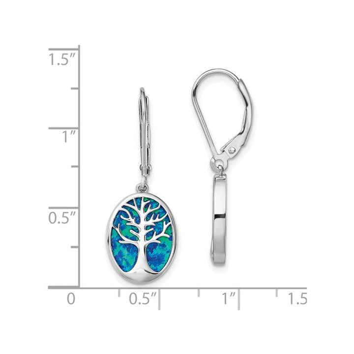 Synthetic Blue Opal Tree of Life Leverback Earrings in Sterling Silver Image 4