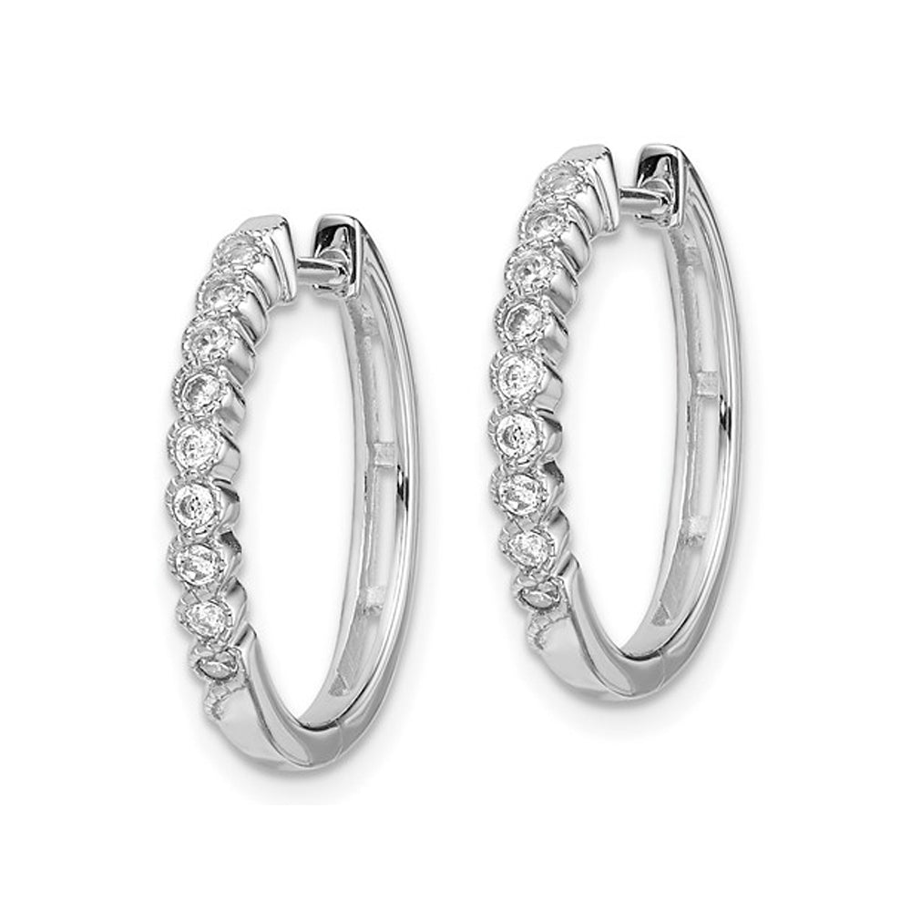 1/4 Carat (ctw) Diamond Huggie Hoop Earrings in 14K White Gold (2/3 inch) Image 4
