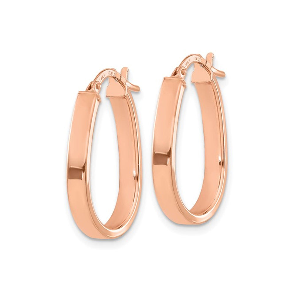 14K Rose Pink Gold Polished U-Shape Hoop Earrings (3mm Thick) Image 4